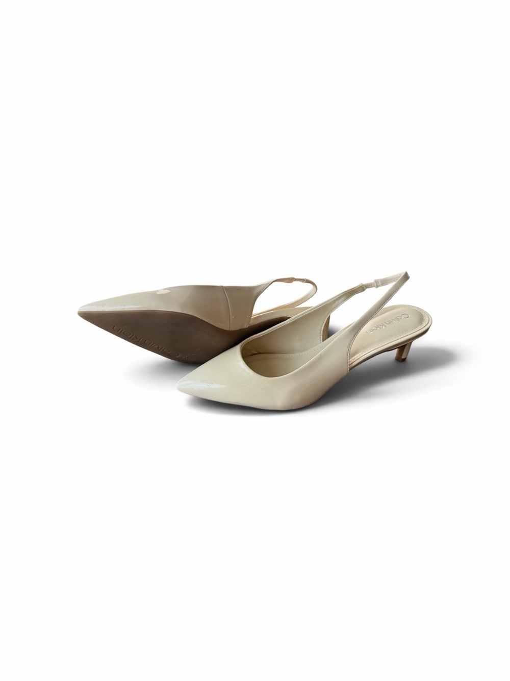 Calvin Klein Dainty Slingback Kitten Heel in Cream Size 8.5